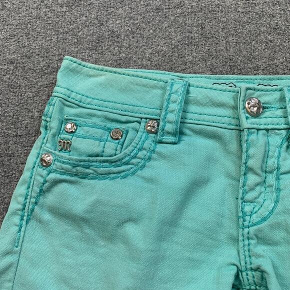 Miss Me Shorts Womens 25 Mint Studded Low Rise Denim Flap Pocket Stretch Zip Fly - Picture 3 of 11